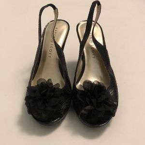 Karen Scott Bethe Black Patent Leather Slingback Peep Toe Heels
